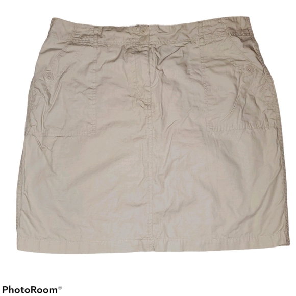 willi smith Khaki Button Front Closure Mini Skirt with Front & Back Pockets 462 - Picture 1 of 6